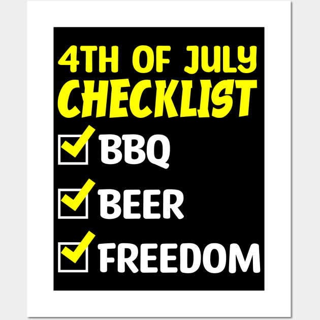 4th of July Celebration Essentials: BBQ, Beer, and Freedom Wall Art by PositiveMindTee